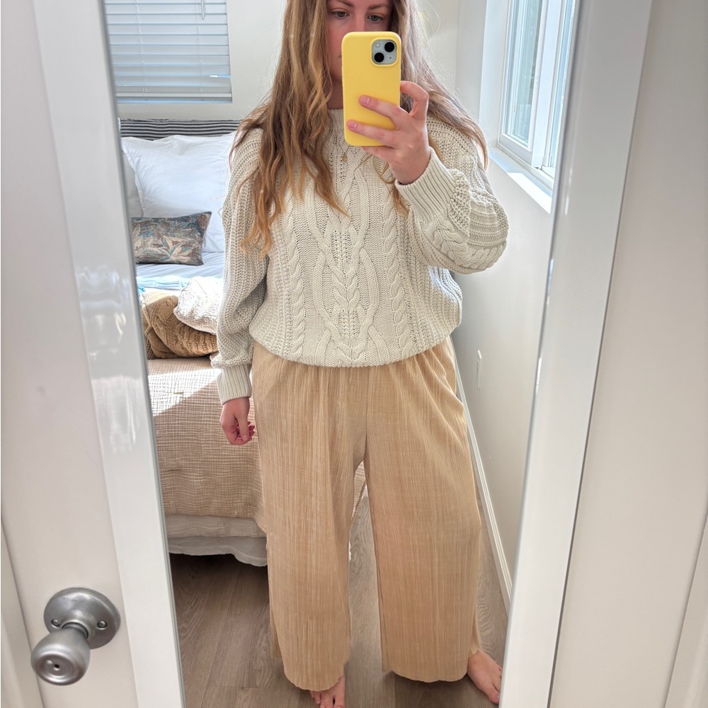 Anthropologie Gold Metallic Plisse Wide Leg Pants